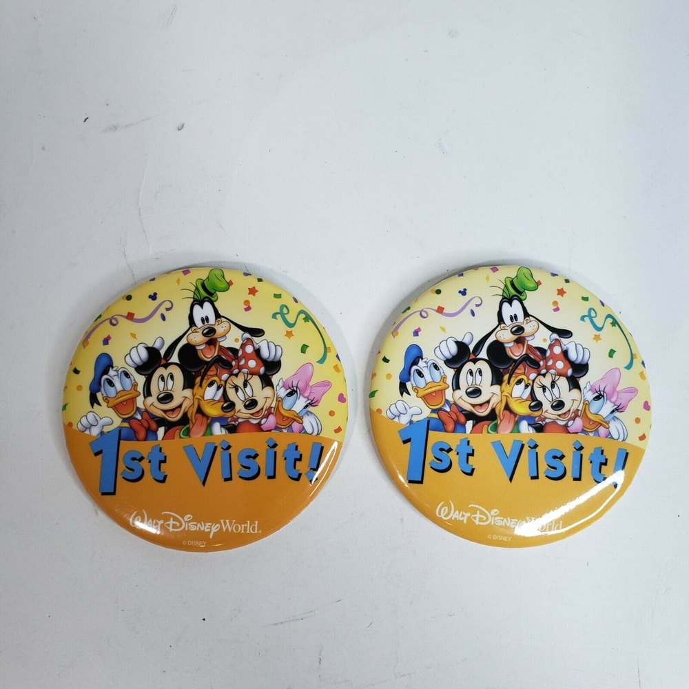 2 Walt Disney World Disney Parks 1st Visit Pin Back Button Mickey Minnie…